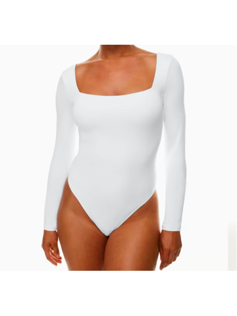 Women's Aritzia Contour Squareneck Long Sleeve Bodysuit XS White Minimalist